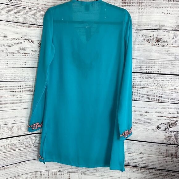 Mix nouveau Tunic Womens size Small chiffon Beaded Boho sequins Aruba Blue New - Picture 6 of 9
